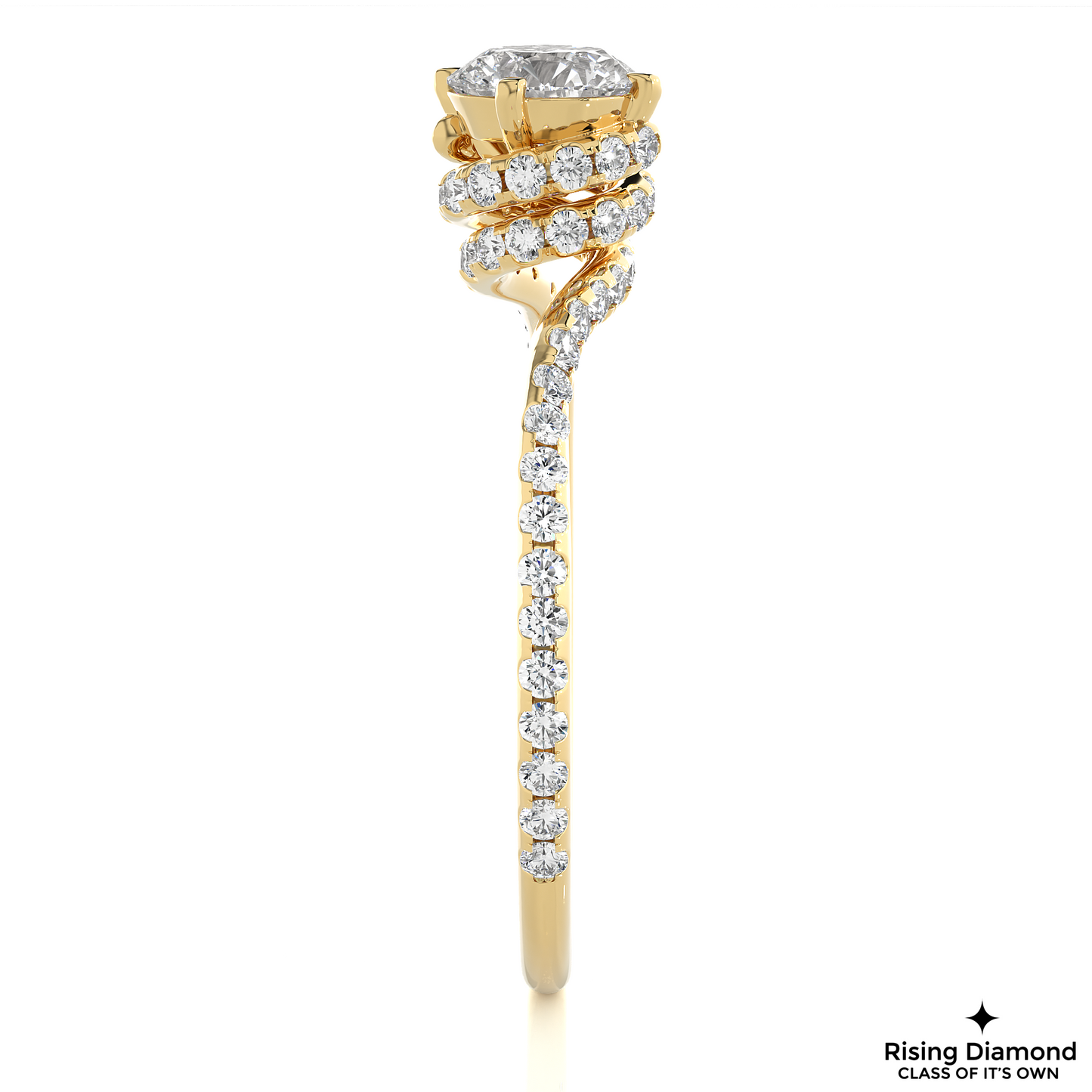 1.07 CT Round Cut Lab Diamond Engagement Ring in Bypass Shank With Double Hidden Halo
