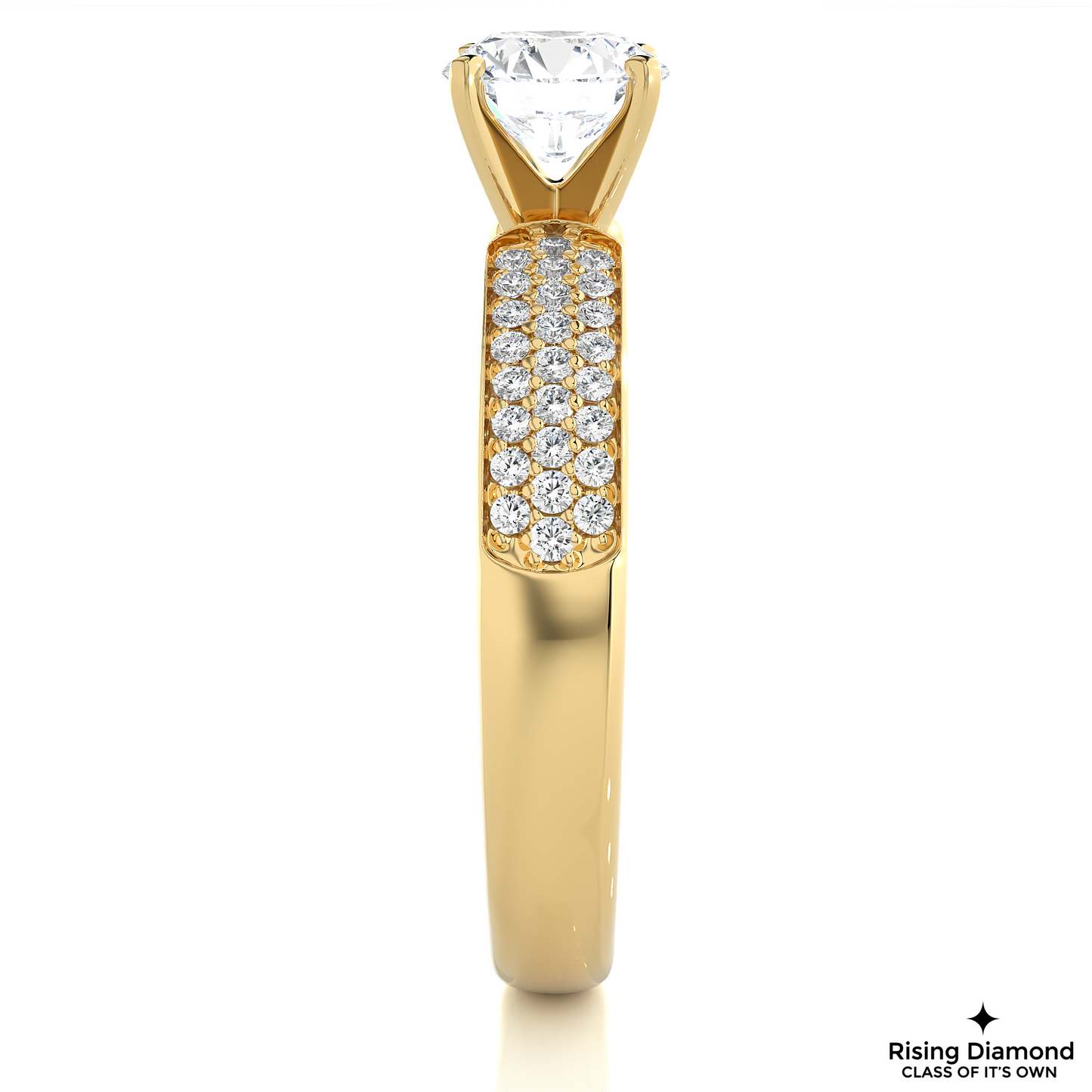 1.07 CT Round Cut Lab Grown Diamond Ring in Multi-pave Shank