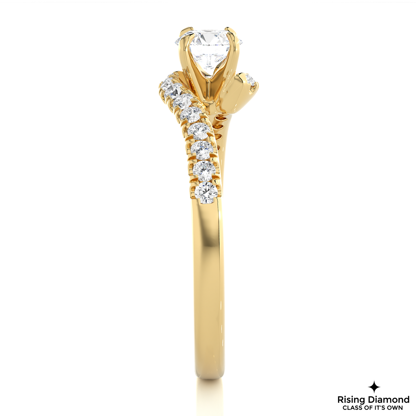 1.01 CT Round Cut Lab Grown Diamond Engagement Ring in Bypass Shank With Pave Setting