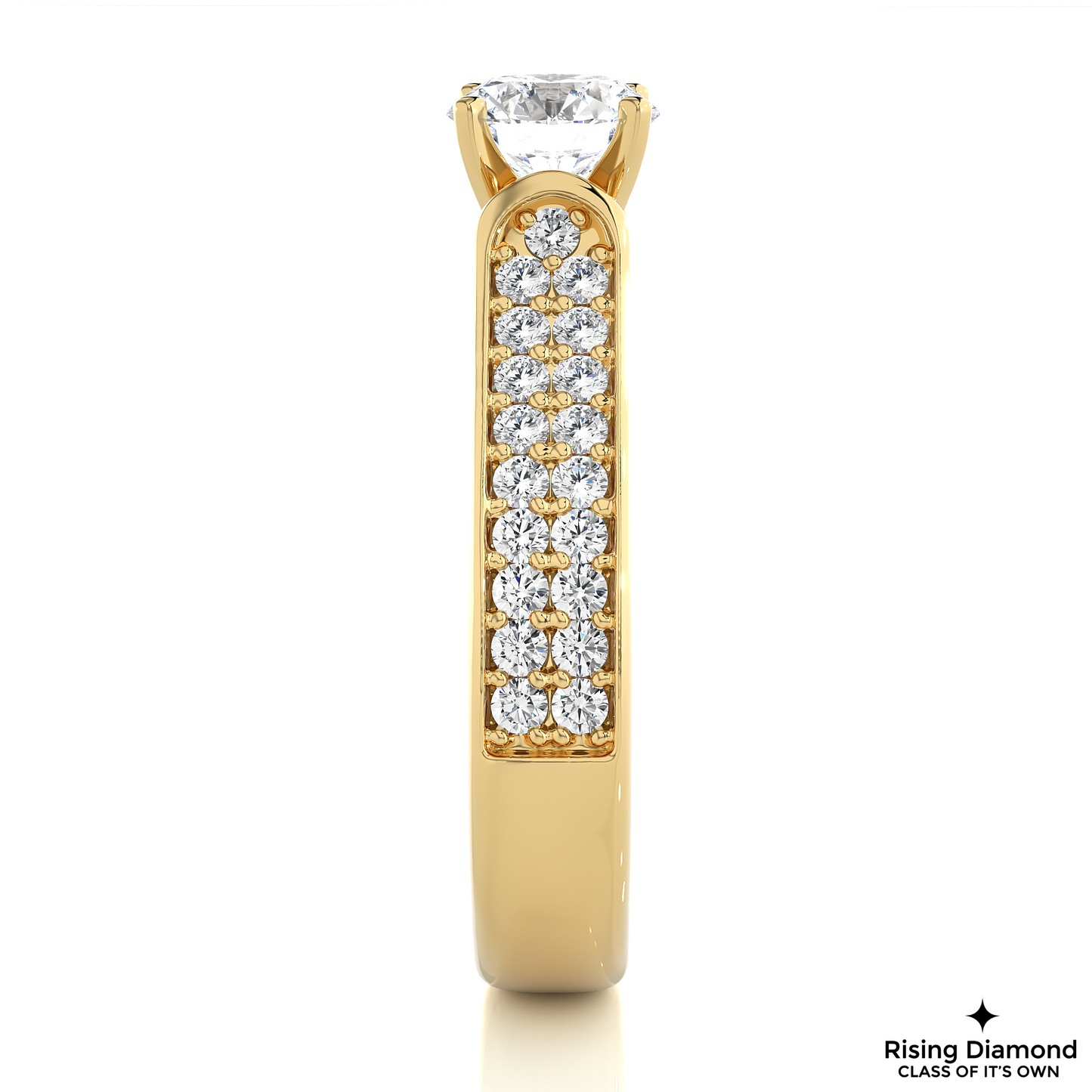 1.08 CT Round Cut Lab Diamond Engagement Ring in Multi-pave Setting With Cathedral Shank