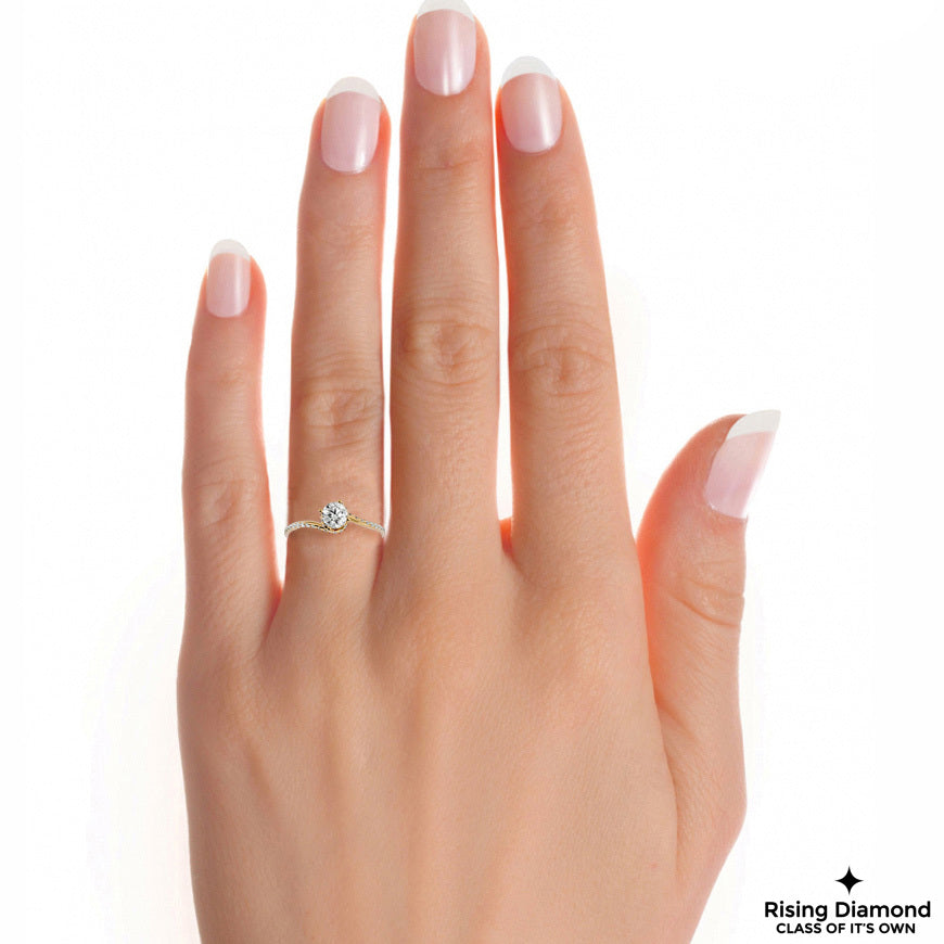 1.07 CT Round Cut Lab Diamond Engagement Ring in Bypass Shank With Double Hidden Halo