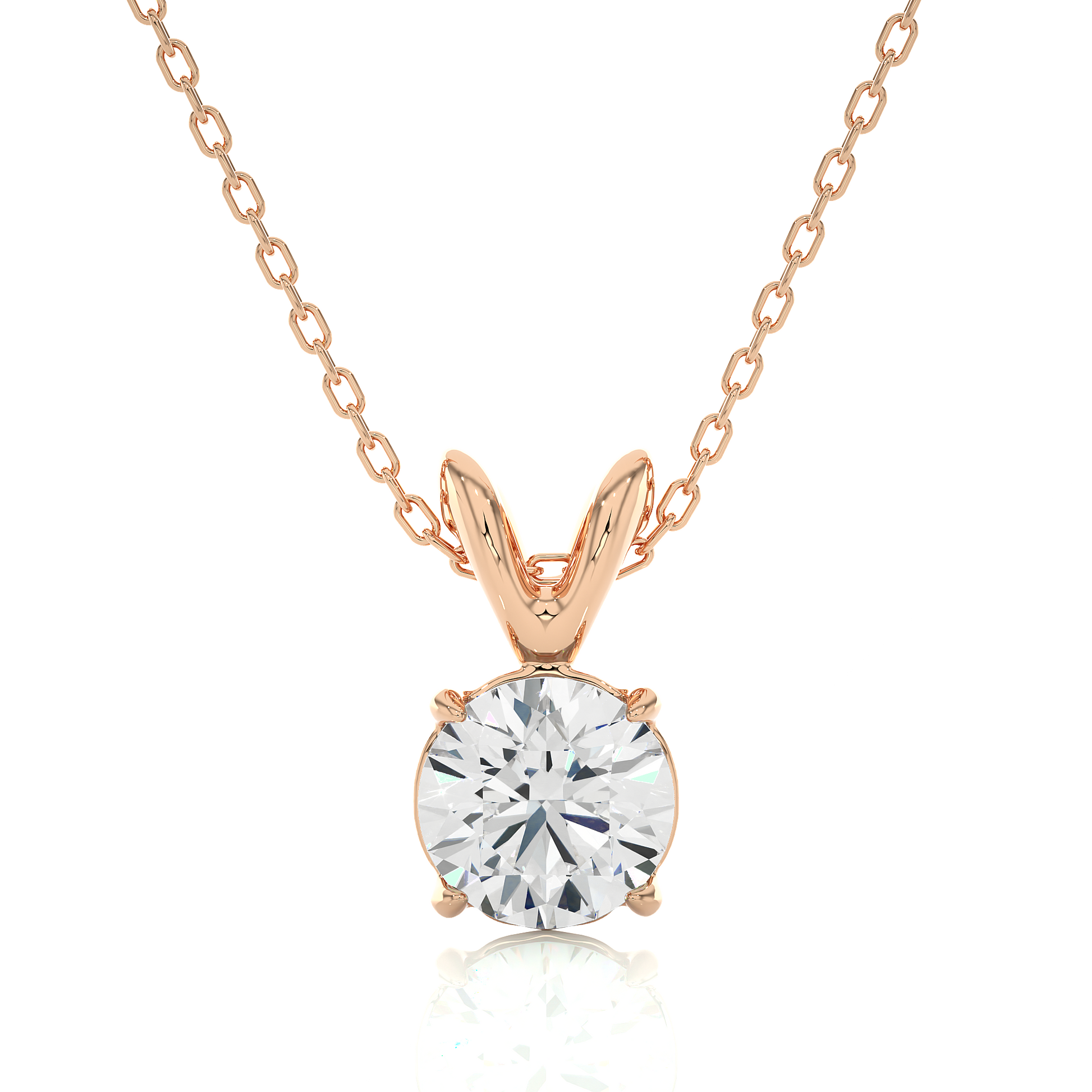 0.68 TCW Round Cut EF-VS Lab Grown Diamond Gold Solitaire Necklace