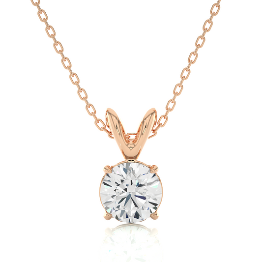 0.68 TCW Round Cut EF-VS Lab Grown Diamond Gold Solitaire Necklace