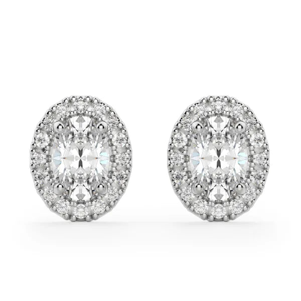 1.02 Ct For Each Oval Cut F/VS Lab Grown Diamond Halo Earring