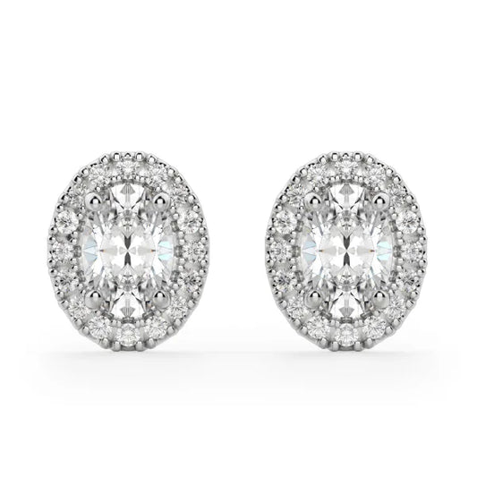 1.02 Ct For Each Oval Cut F/VS Lab Grown Diamond Halo Earring