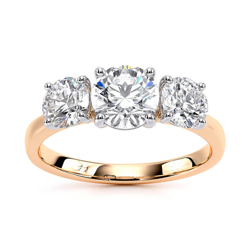 1.06 CT F/VS1 Round Cut Lab Grown Diamond Three Stone Ring