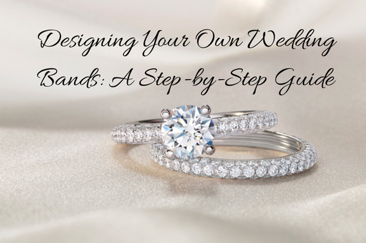 An image of an engagment ring and a wedding band with the title "Designing Your Own Wedding Bands: A Step-by-Step Guide"