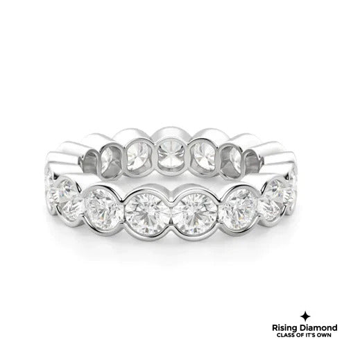 0.90 TCW Round Cut Colorless Moissanite Half Bezel Gold Wedding Band