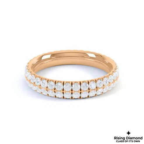 0.66 CTW Round Cut Colorless Moissanite Doble Pave Wedding Band