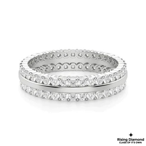 0.65 TCW Round Cut FG/VS Lab Grown Diamond Double Pave Wedding Band