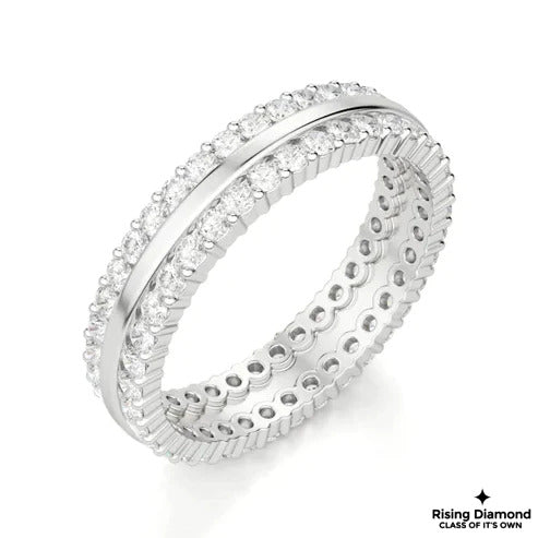 0.65 TCW Round Cut FG/VS Lab Grown Diamond Double Pave Wedding Band